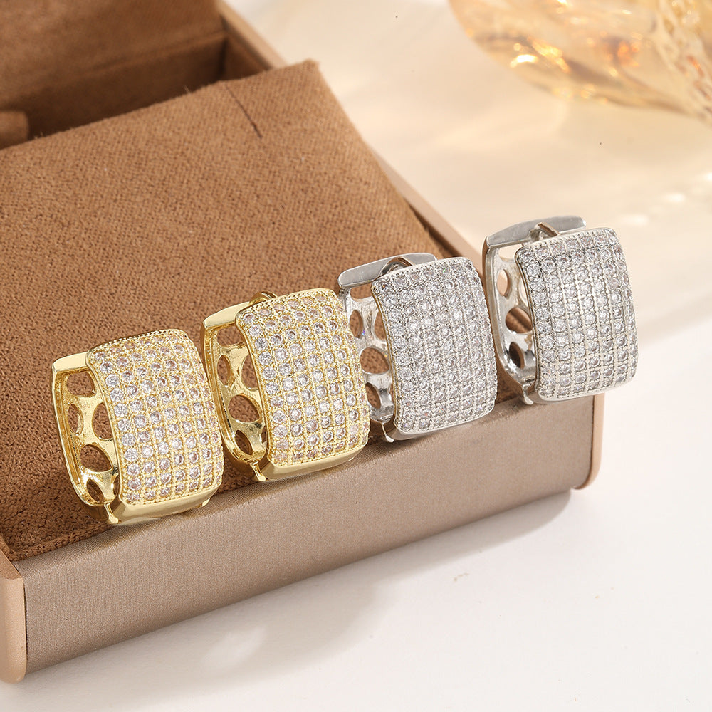 Zircon High-end Square Stud Earrings Fully With Diamonds أقراط زركون مربعة فاخرة مرصعة بالكامل بالألماس
