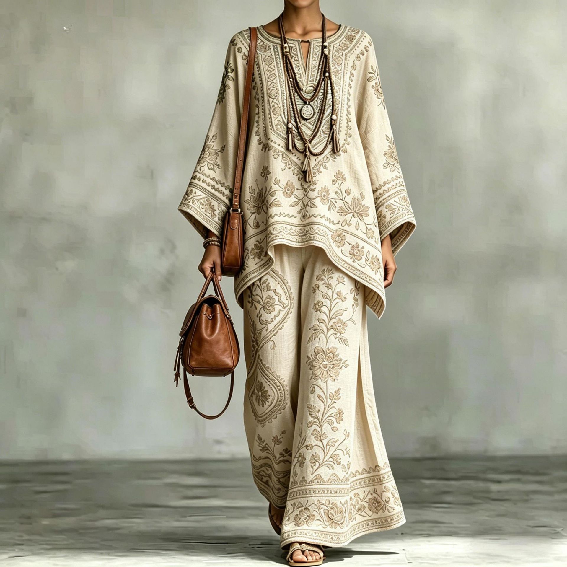Women's Fashionable Loose-Fit Printed Long-Sleeve Set طقم نسائي أنيق فضفاض مطبوع بأكمام طويلة