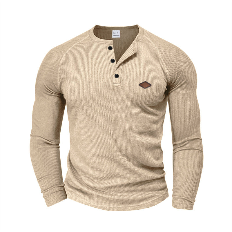 Mens Long-sleeve T-shirt Casual Quick-dry Henley Shirt تيشيرت رجالي بأكمام طويلة، سريع الجفاف، بتصميم هينلي