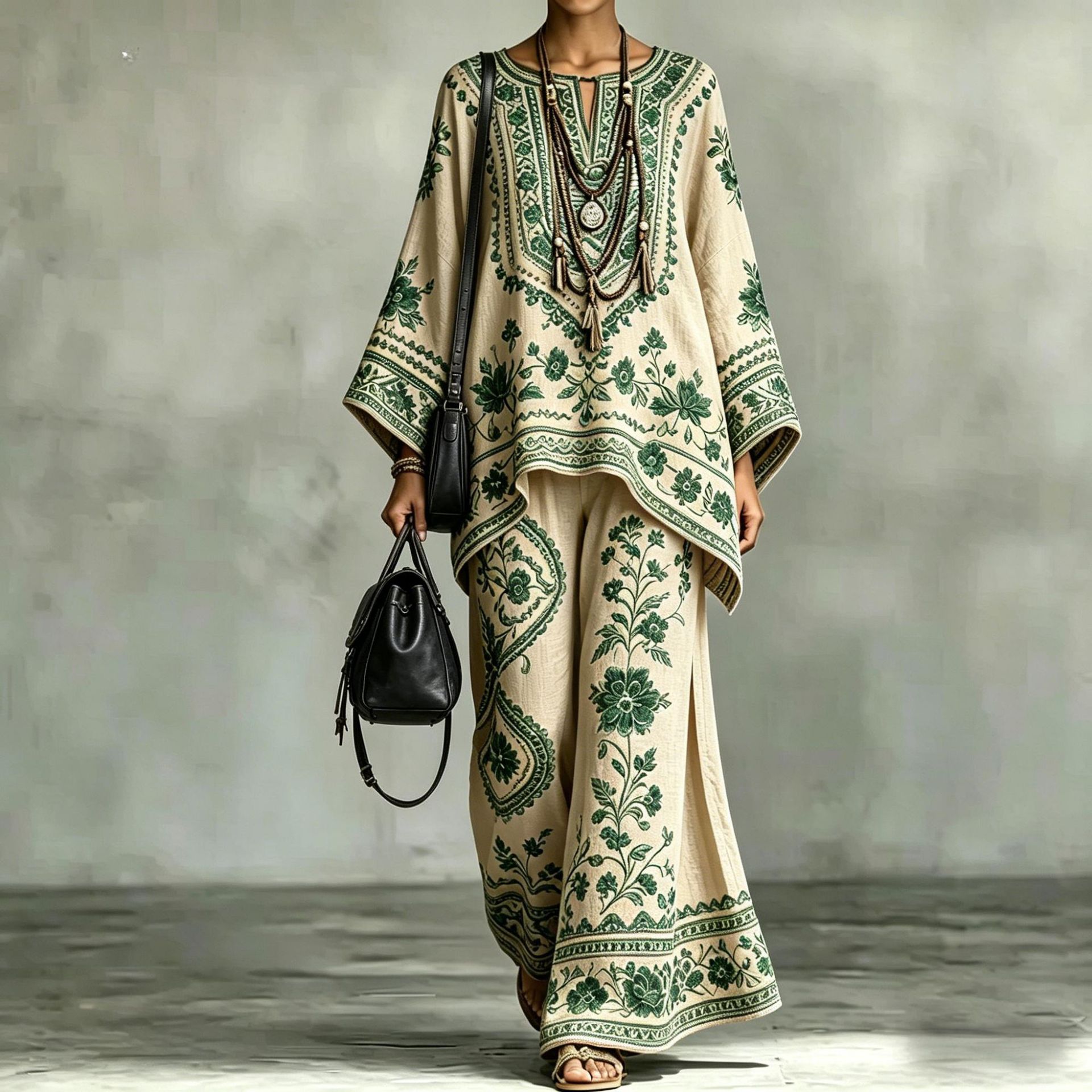 Women's Fashionable Loose-Fit Printed Long-Sleeve Set طقم نسائي أنيق فضفاض مطبوع بأكمام طويلة