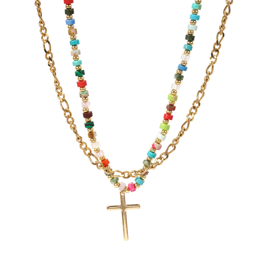 Colorful Beaded Double Layer Necklace قلادة ملونة من الخرز ذات طبقتين