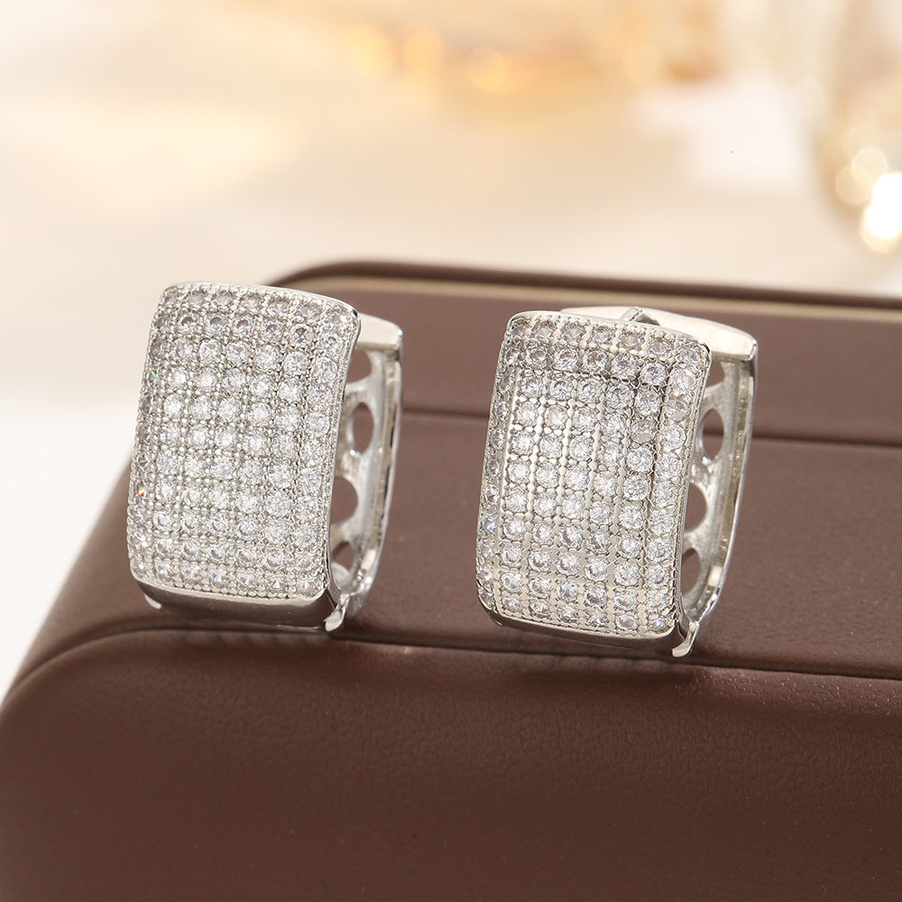 Zircon High-end Square Stud Earrings Fully With Diamonds أقراط زركون مربعة فاخرة مرصعة بالكامل بالألماس