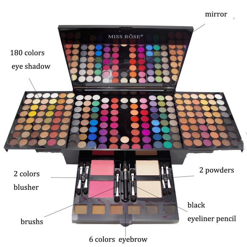 180 Colors Eyes Shadow Blush Set Personalized Piano-shaped Makeup Palette Box مجموعة ظلال عيون وأحمر خدود بـ 180 لونًا، علبة مكياج شخصية على شكل بيانو