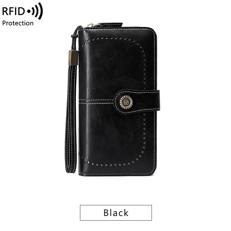 RFID Blocking Women's Long Zipper Wallet, Large Capacity Clutch Purse For Daily & Travel Use, Multi Card Holder Ladies Wallet