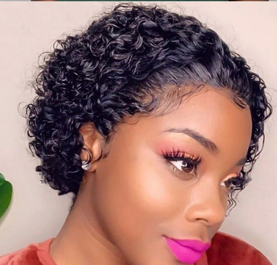 Foreign Trade African wig European Beauty Chemical Fiber Hair Black Short Hair Fluffy Short Curly Hair Mechanism شعر مستعار أفريقي للتجارة الخارجية، شعر من الألياف الكيميائية الأوروبية، شعر أسود قصير، شعر قصير مجعد كثيف، آلية