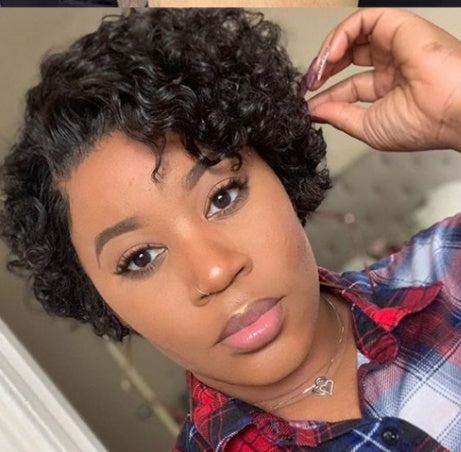 Foreign Trade African wig European Beauty Chemical Fiber Hair Black Short Hair Fluffy Short Curly Hair Mechanism شعر مستعار أفريقي للتجارة الخارجية، شعر من الألياف الكيميائية الأوروبية، شعر أسود قصير، شعر قصير مجعد كثيف، آلية