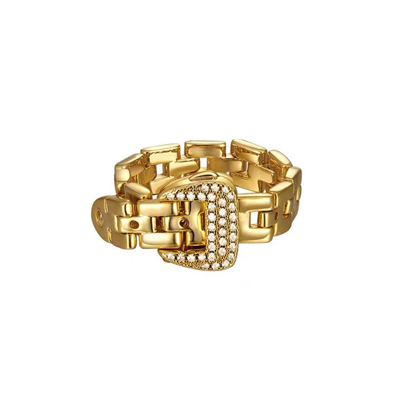 Adjustable Belt Buckle Zircon Rings Detachable Metal Soft Chain Ring حلقات زركون بإبزيم حزام قابل للتعديل، وسلسلة معدنية ناعمة قابلة للفصل