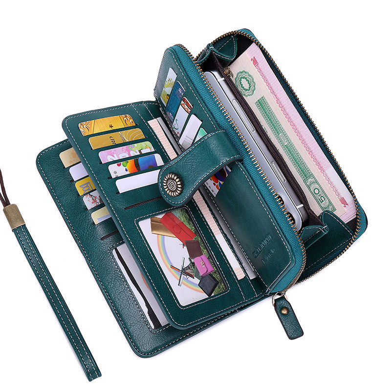 RFID Blocking Women's Long Zipper Wallet, Large Capacity Clutch Purse For Daily & Travel Use, Multi Card Holder Ladies Wallet