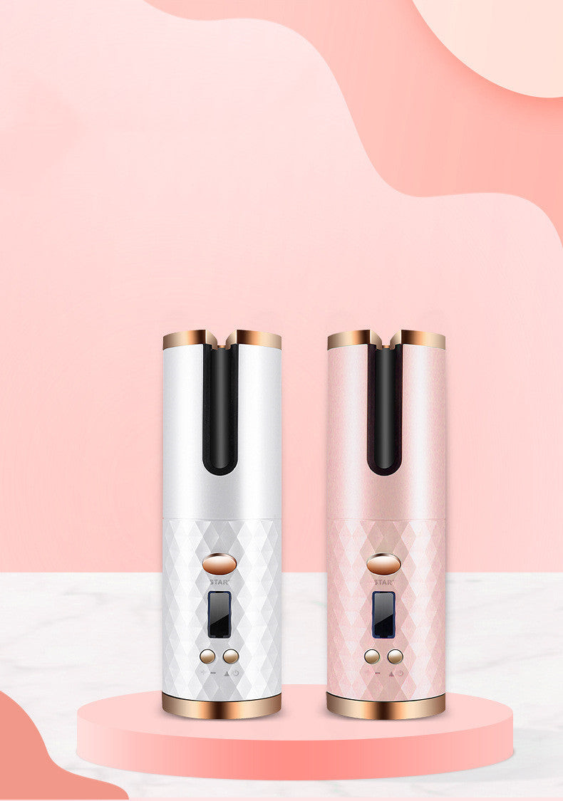 Rechargeable Automatic Hair Curler Women Portable Hair Curling Irمكواة تجعيد الشعر الأوتوماتيكية القابلة لإعادة الشحن للنساء، مكواة تجعيد شعر محمولة بشاشة LCD، مصنوعة من السيراميك، دوارة لتجعيد الشعر وتموجهه