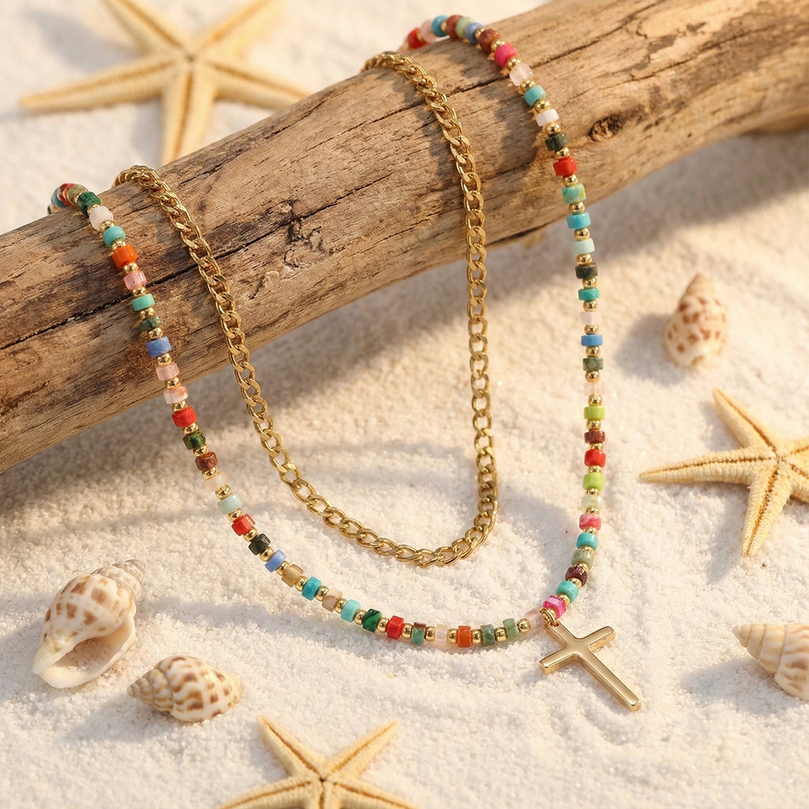 Colorful Beaded Double Layer Necklace قلادة ملونة من الخرز ذات طبقتين