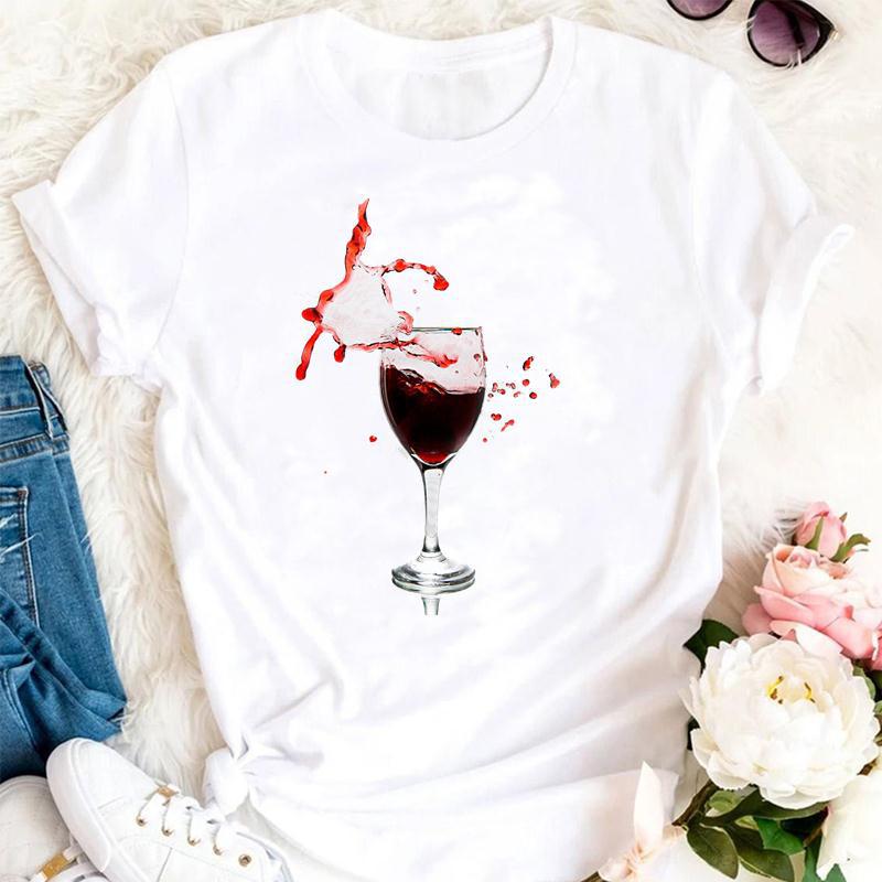 Women Printing Clothing Wine Lady Short Sleeve Casual ملابس نسائية مطبوعة، لون خمري، بأكمام قصيرة، كاجوال