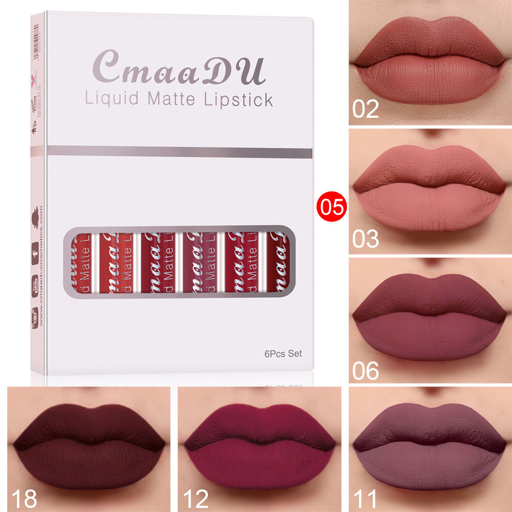 6 Boxes Of Matte Non-stick Cup Waterproof Lipstick Long Lasting Lip Gloss ٦ علب من أحمر الشفاه غير اللامع المقاوم للماء، يدوم طويلاً، ولا يلتصق بالأكواب