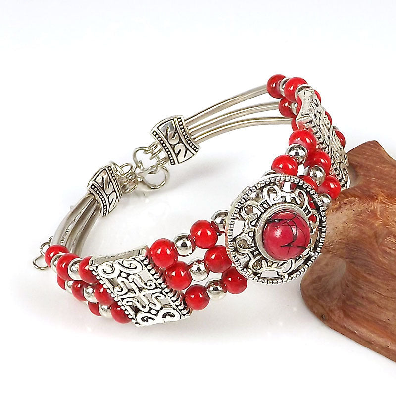 Ethnic-style Vintage Bangle With Exotic Miao Silver Design سوار عتيق الطراز ذو تصميم عرقي مزين بفضة مياو غريبة