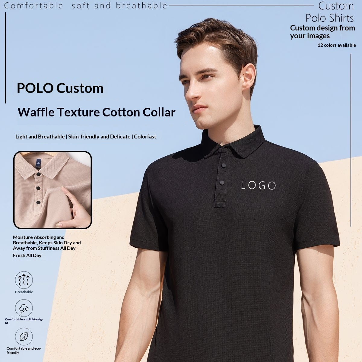 Polo Work Uniform Lapel-collar Short-sleeve Cultural Shirt قميص بولو للعمل، بياقة عريضة وأكمام قصيرة، بنمط ثقافي