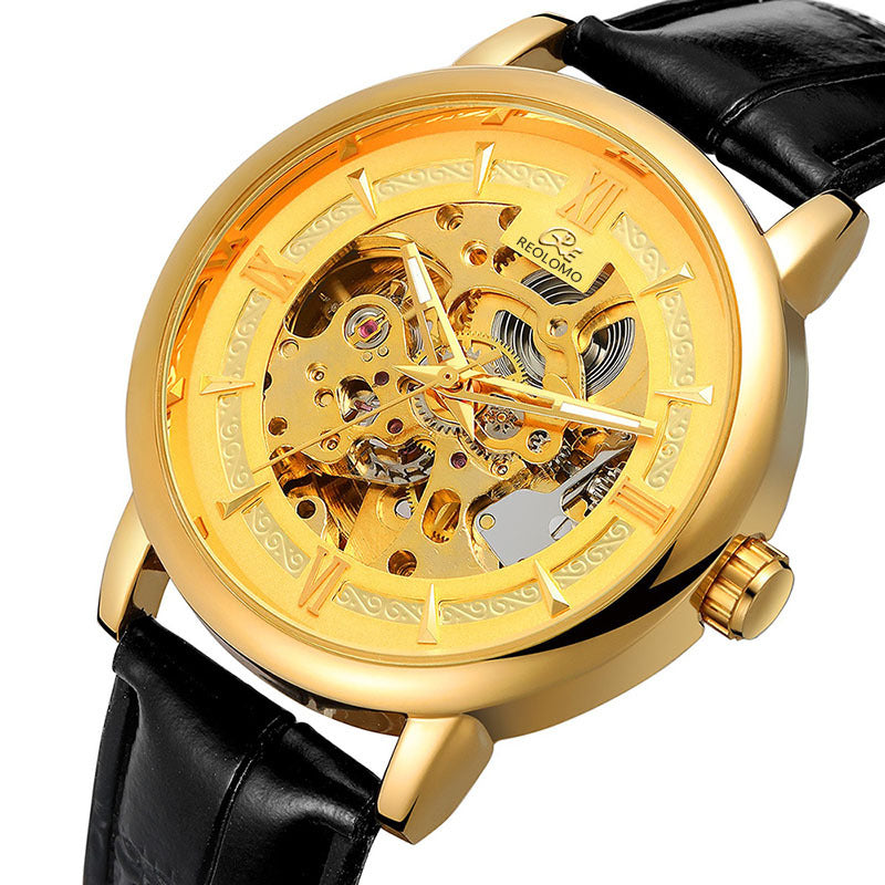European And American-style Mens Fashionable Hollow-out Mechanical Watch ساعة رجالية ميكانيكية أنيقة بتصميم أوروبي وأمريكي