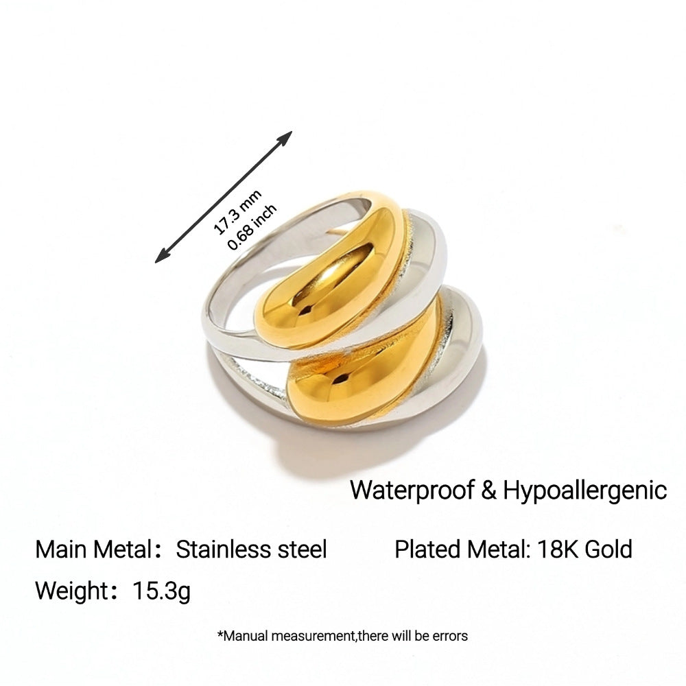 Ins Titanium Steel Ring Round Geometric 18K Gold Plated Niche Women Jewelry خاتم من الفولاذ التيتانيوم بتصميم هندسي دائري مطلي بالذهب عيار 18 قيراطًا، قطعة مجوهرات نسائية أنيقة