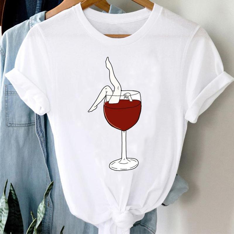 Women Printing Clothing Wine Lady Short Sleeve Casual ملابس نسائية مطبوعة، لون خمري، بأكمام قصيرة، كاجوال