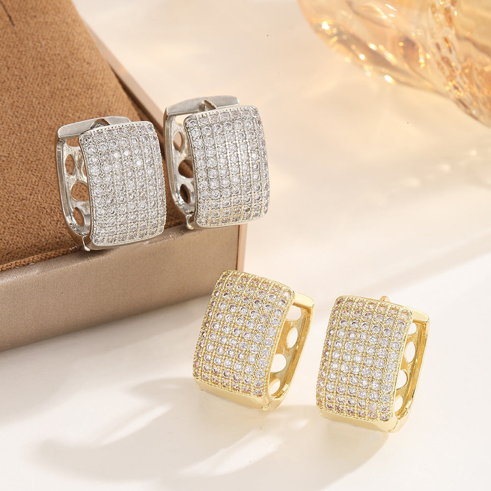 Zircon High-end Square Stud Earrings Fully With Diamonds أقراط زركون مربعة فاخرة مرصعة بالكامل بالألماس