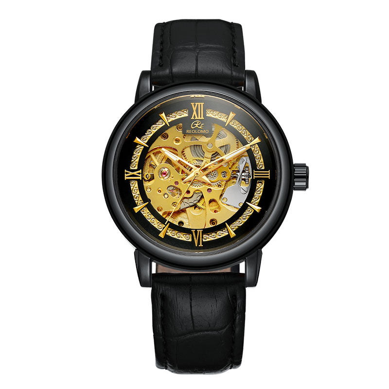 European And American-style Mens Fashionable Hollow-out Mechanical Watch ساعة رجالية ميكانيكية أنيقة بتصميم أوروبي وأمريكي