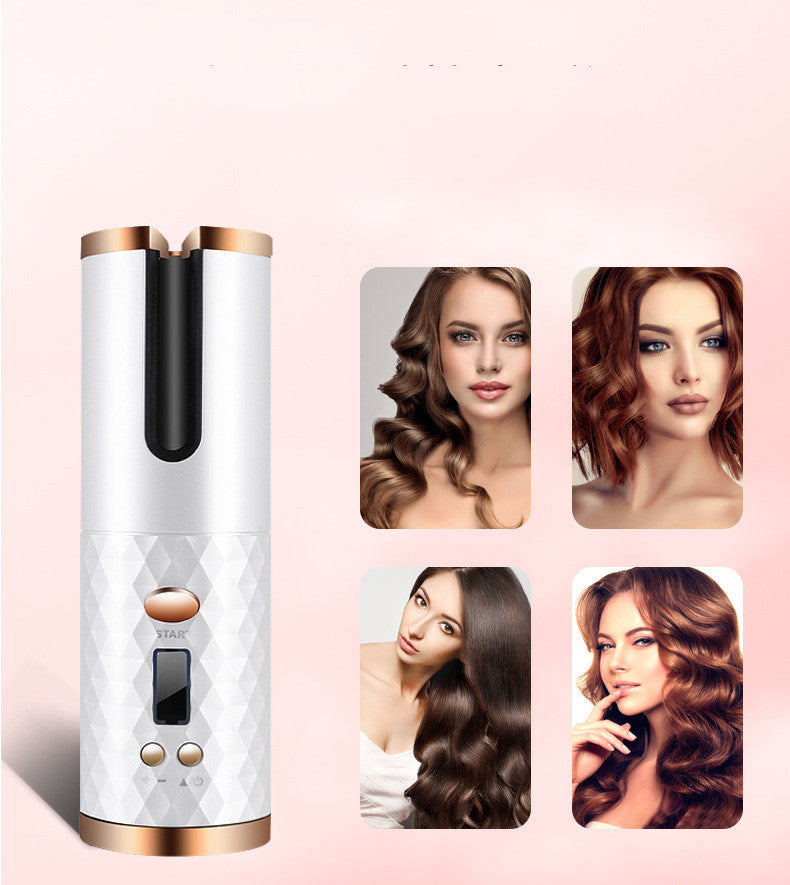 Rechargeable Automatic Hair Curler Women Portable Hair Curling Irمكواة تجعيد الشعر الأوتوماتيكية القابلة لإعادة الشحن للنساء، مكواة تجعيد شعر محمولة بشاشة LCD، مصنوعة من السيراميك، دوارة لتجعيد الشعر وتموجهه