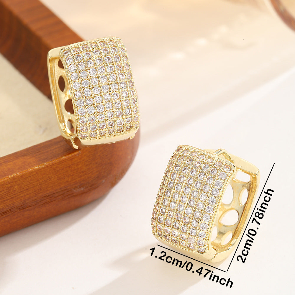 Zircon High-end Square Stud Earrings Fully With Diamonds أقراط زركون مربعة فاخرة مرصعة بالكامل بالألماس