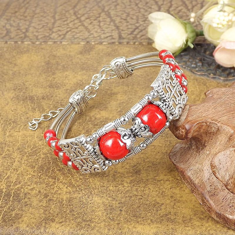 Ethnic-style Vintage Bangle With Exotic Miao Silver Design سوار عتيق الطراز ذو تصميم عرقي مزين بفضة مياو غريبة