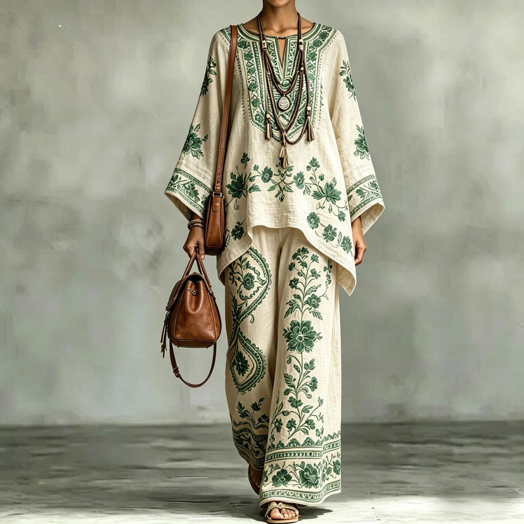 Women's Fashionable Loose-Fit Printed Long-Sleeve Set طقم نسائي أنيق فضفاض مطبوع بأكمام طويلة