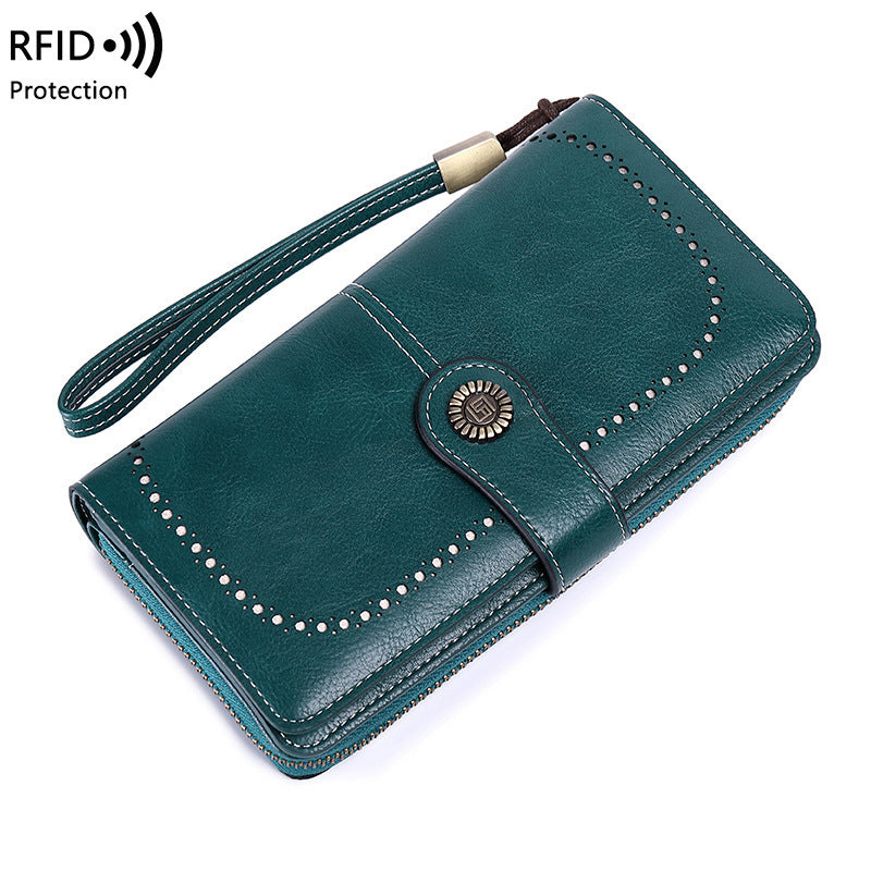 RFID Blocking Women's Long Zipper Wallet, Large Capacity Clutch Purse For Daily & Travel Use, Multi Card Holder Ladies Wallet