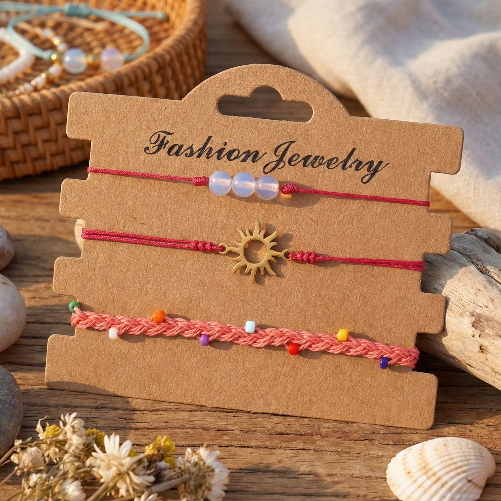 Summer Beach Vacation Style Handmade Waxed Cord Bracelet سوار مصنوع يدويًا من حبل مشمع، مستوحى من أجواء العطلات الصيفية على الشاطئ