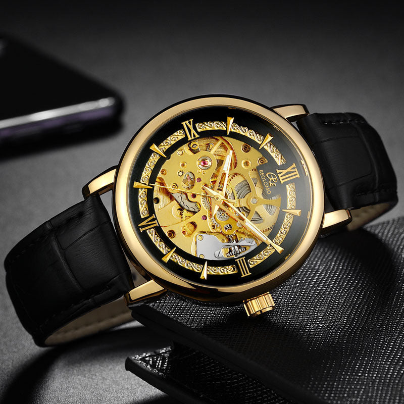European And American-style Mens Fashionable Hollow-out Mechanical Watch ساعة رجالية ميكانيكية أنيقة بتصميم أوروبي وأمريكي