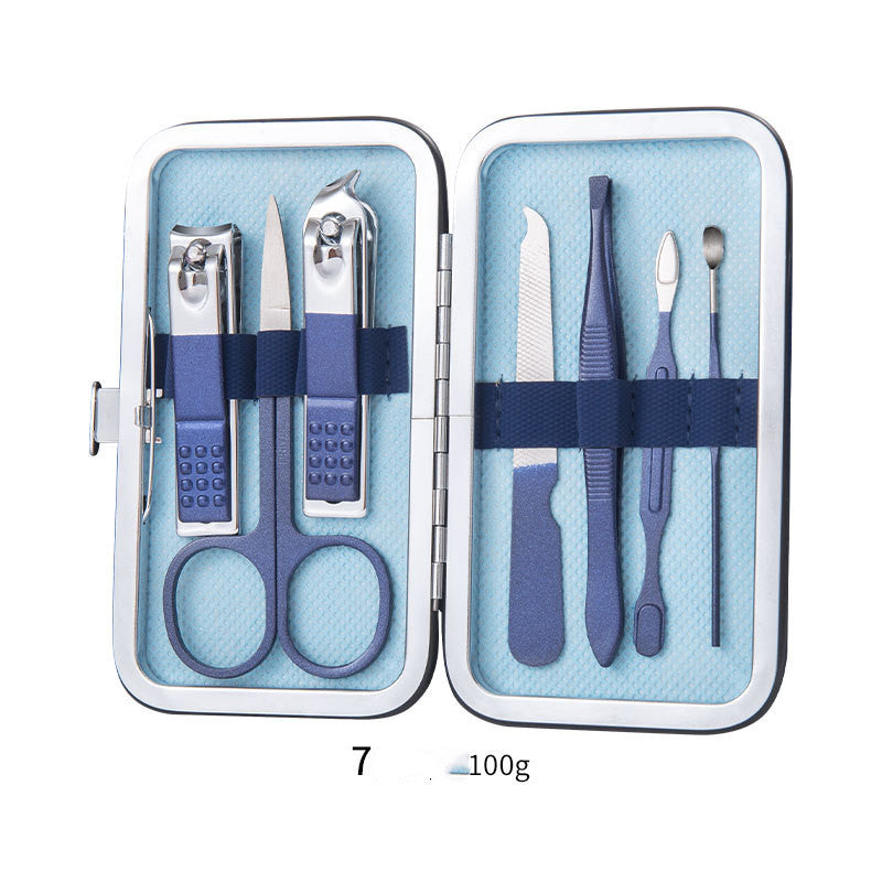 Professional Scissors Nail Clippers Set Ear Spoon Dead Skin Pliers Nail Cutting Pliers Pedicure Knife Nail Groove Trimmers مجموعة مقصات أظافر احترافية، ملعقة أذن، كماشة لإزالة الجلد الميت، كماشة لقص الأظافر، سكين باديكير، أداة تشذيب أخاديد الأظافر