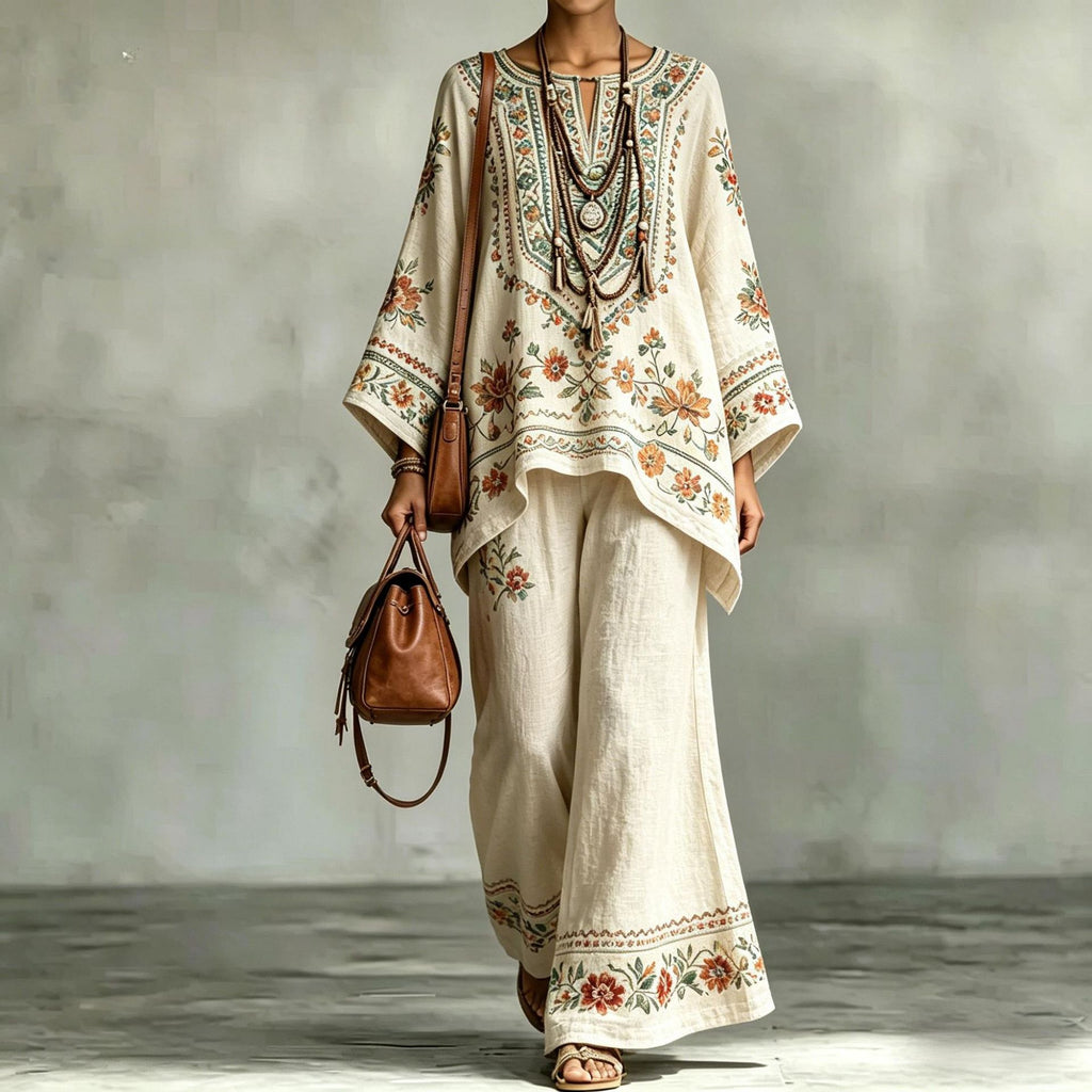 Women's Fashionable Loose-Fit Printed Long-Sleeve Set طقم نسائي أنيق فضفاض مطبوع بأكمام طويلة