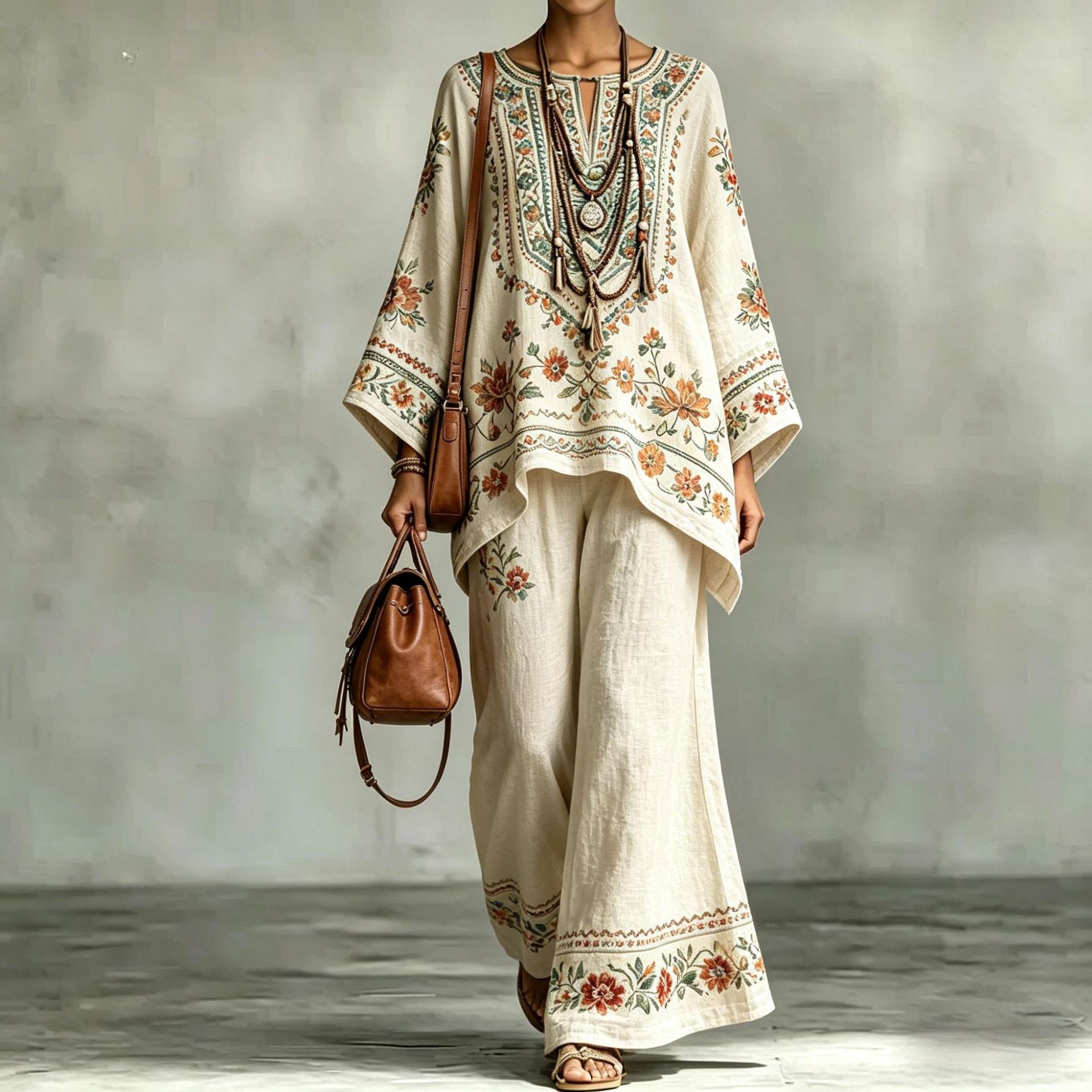 Women's Fashionable Loose-Fit Printed Long-Sleeve Set طقم نسائي أنيق فضفاض مطبوع بأكمام طويلة