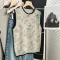 Small Floral Knitted Vest Womens Loose-Fitting Outerwear Sleeveless Sweater سترة نسائية قصيرة محبوكة بنقوش زهور صغيرة، فضفاضة، بدون أكمام