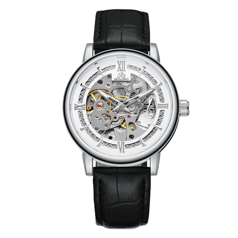 European And American-style Mens Fashionable Hollow-out Mechanical Watch ساعة رجالية ميكانيكية أنيقة بتصميم أوروبي وأمريكي