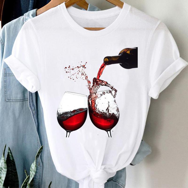 Women Printing Clothing Wine Lady Short Sleeve Casual ملابس نسائية مطبوعة، لون خمري، بأكمام قصيرة، كاجوال