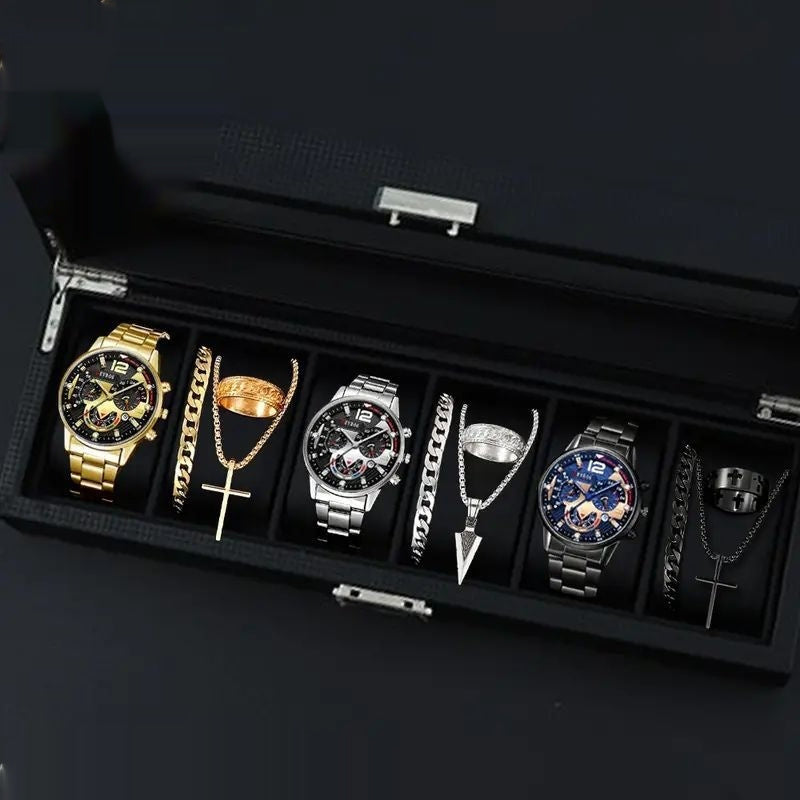 12-set Men's Watches Fashionable Multi-color Assortment Of Quartz Men's Watches مجموعة من 12 ساعة يد رجالية عصرية متعددة الألوان تعمل بحركة الكوارتز