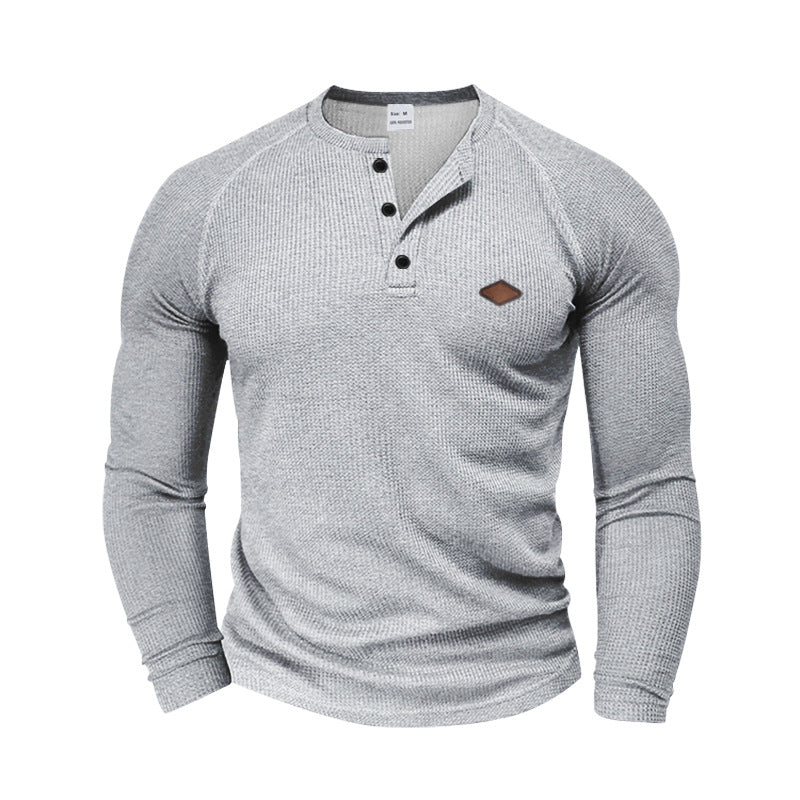 Mens Long-sleeve T-shirt Casual Quick-dry Henley Shirt تيشيرت رجالي بأكمام طويلة، سريع الجفاف، بتصميم هينلي