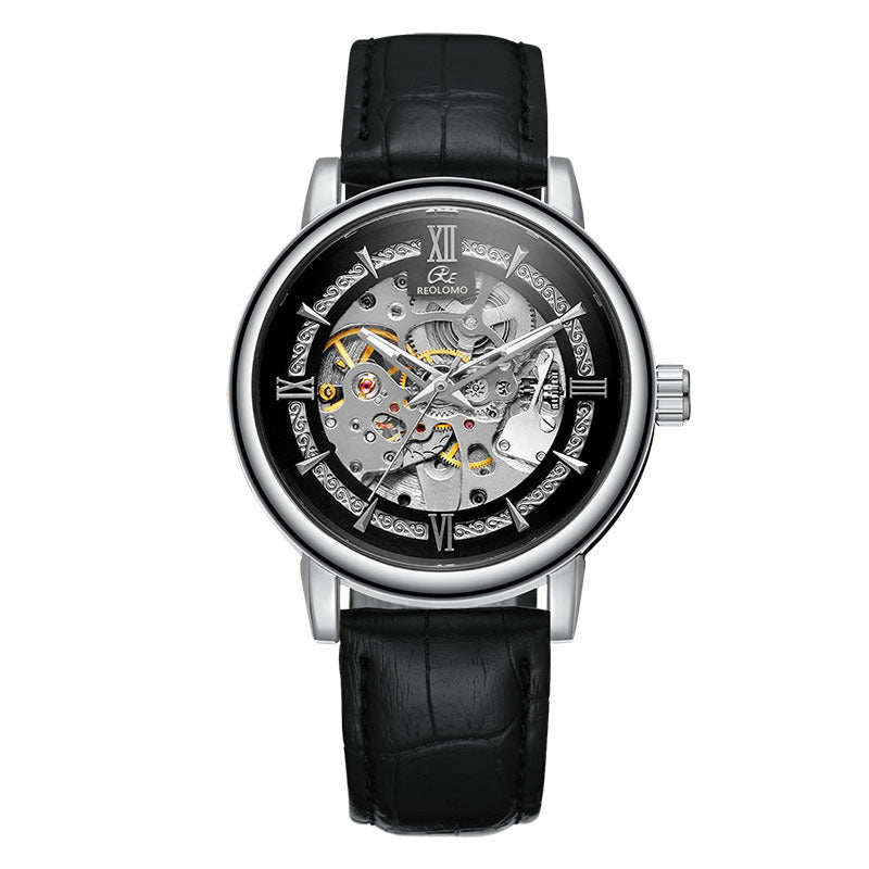 European And American-style Mens Fashionable Hollow-out Mechanical Watch ساعة رجالية ميكانيكية أنيقة بتصميم أوروبي وأمريكي