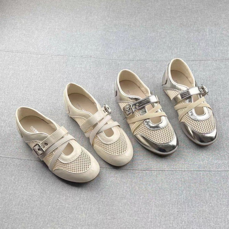 2026 Summer New Korean Style Hollow Mesh Mary Jane Shoes For Women, Fashion Versatile Comfort Soft Flat Loafers أحذية ماري جين النسائية الجديدة ذات الطراز الكوري الصيفي لعام 2026، مصنوعة من شبكة مجوفة، أنيقة ومتعددة الاستخدامات ومريحة وناعمة.