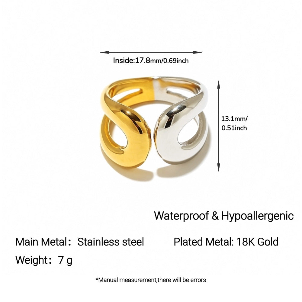 Ins Titanium Steel Ring Round Geometric 18K Gold Plated Niche Women Jewelry خاتم من الفولاذ التيتانيوم بتصميم هندسي دائري مطلي بالذهب عيار 18 قيراطًا، قطعة مجوهرات نسائية أنيقة