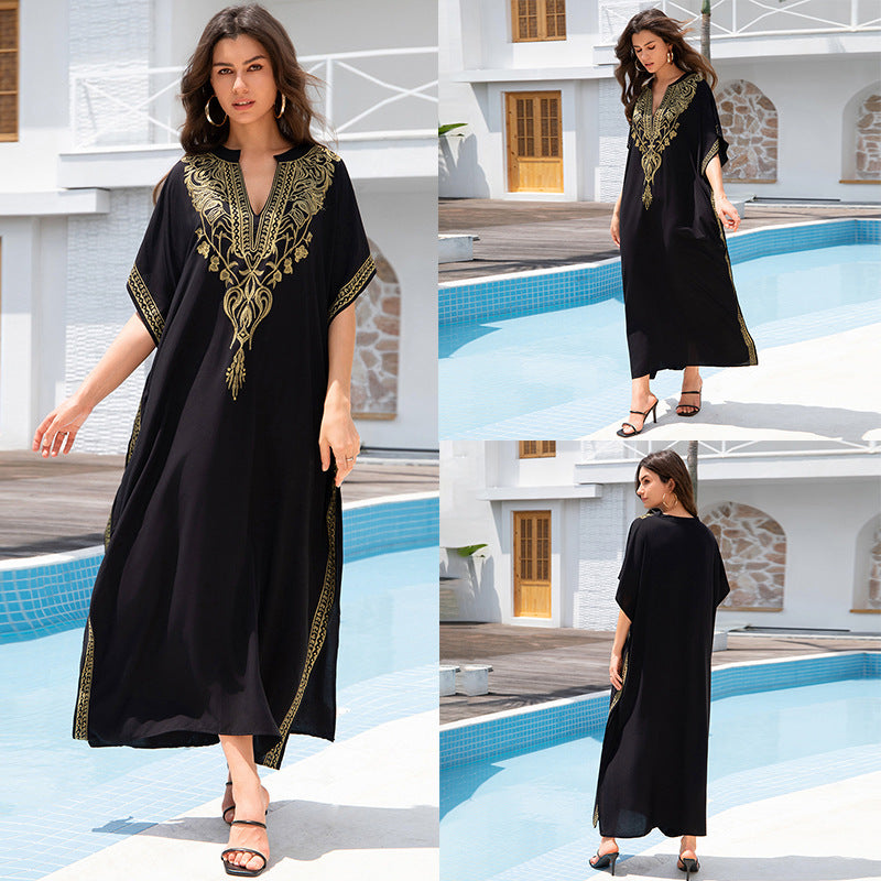 Rayon Embroidered Beach Sun Protection Clothing Dress Women فستان نسائي مطرز من قماش الرايون لحماية البشرة من الشمس أثناء الشاطئ