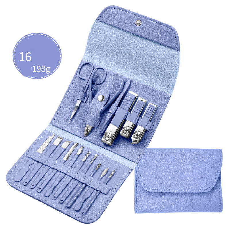 Professional Scissors Nail Clippers Set Ear Spoon Dead Skin Pliers Nail Cutting Pliers Pedicure Knife Nail Groove Trimmers مجموعة مقصات أظافر احترافية، ملعقة أذن، كماشة لإزالة الجلد الميت، كماشة لقص الأظافر، سكين باديكير، أداة تشذيب أخاديد الأظافر