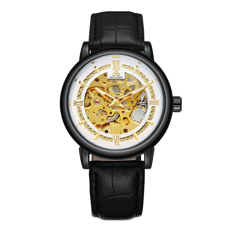 European And American-style Mens Fashionable Hollow-out Mechanical Watch ساعة رجالية ميكانيكية أنيقة بتصميم أوروبي وأمريكي