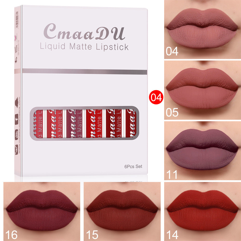 6 Boxes Of Matte Non-stick Cup Waterproof Lipstick Long Lasting Lip Gloss ٦ علب من أحمر الشفاه غير اللامع المقاوم للماء، يدوم طويلاً، ولا يلتصق بالأكواب