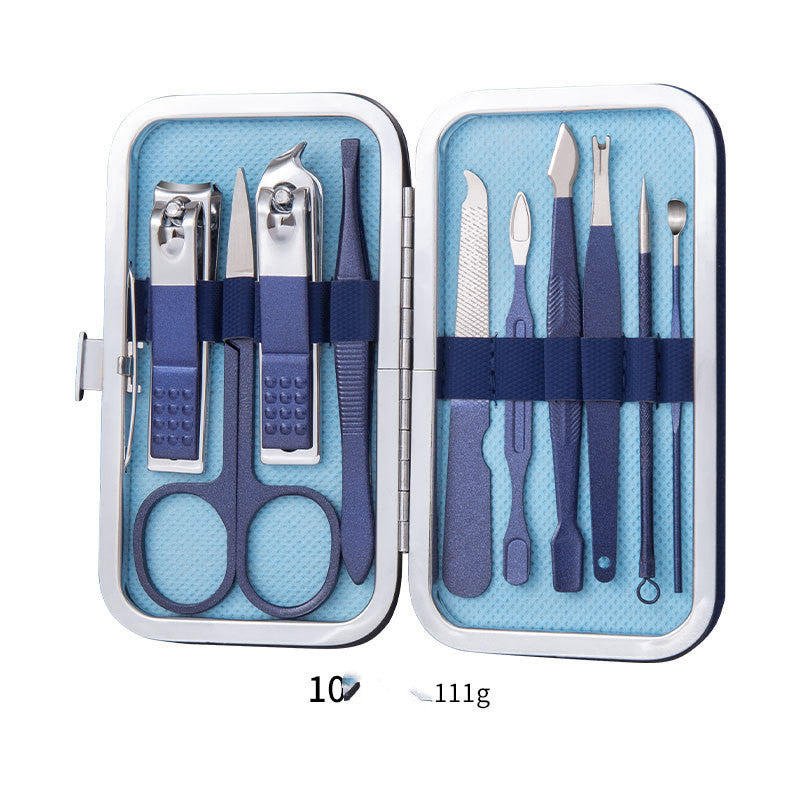 Professional Scissors Nail Clippers Set Ear Spoon Dead Skin Pliers Nail Cutting Pliers Pedicure Knife Nail Groove Trimmers مجموعة مقصات أظافر احترافية، ملعقة أذن، كماشة لإزالة الجلد الميت، كماشة لقص الأظافر، سكين باديكير، أداة تشذيب أخاديد الأظافر