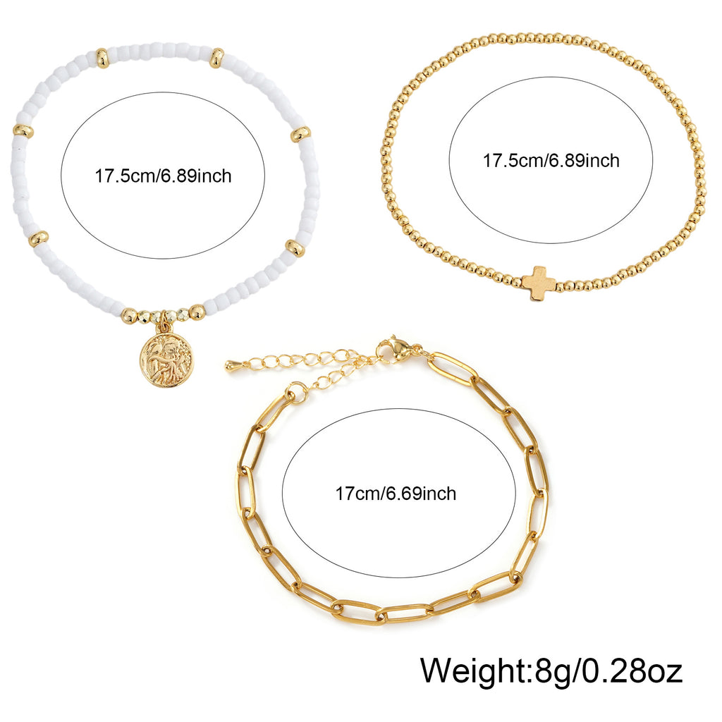 Adjustable Multi-Layer Gold Bead Heart Charm Bracelet سوار قابل للتعديل متعدد الطبقات مزين بخرز ذهبي على شكل قلب