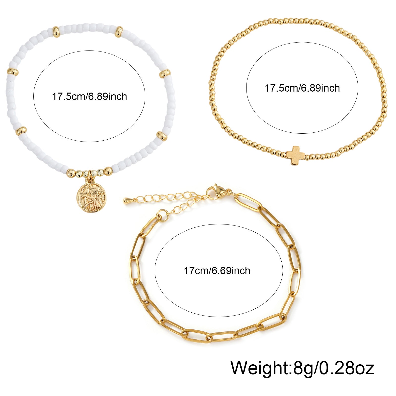 Adjustable Multi-Layer Gold Bead Heart Charm Bracelet سوار قابل للتعديل متعدد الطبقات مزين بخرز ذهبي على شكل قلب