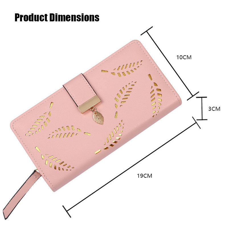 Women's Fashion Long Wallet Clutch - Elegant Hollow Out Leaf Design Zipper Closure Wristlet Handbag With Card Slots & Phone Compartment, Trendy Evening Purse For Ladies & Girls