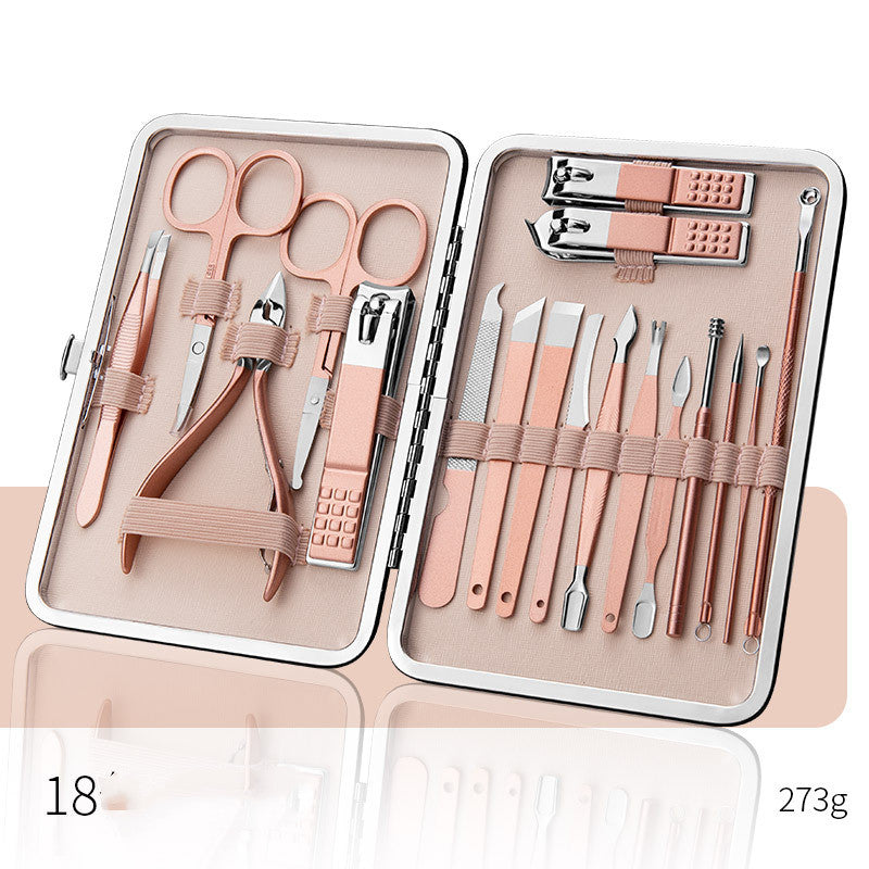 Professional Scissors Nail Clippers Set Ear Spoon Dead Skin Pliers Nail Cutting Pliers Pedicure Knife Nail Groove Trimmers مجموعة مقصات أظافر احترافية، ملعقة أذن، كماشة لإزالة الجلد الميت، كماشة لقص الأظافر، سكين باديكير، أداة تشذيب أخاديد الأظافر